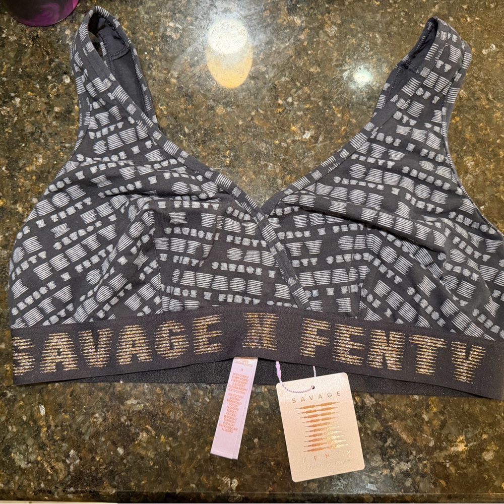 Savage X Fenty Black and Gold Patterned Bralette